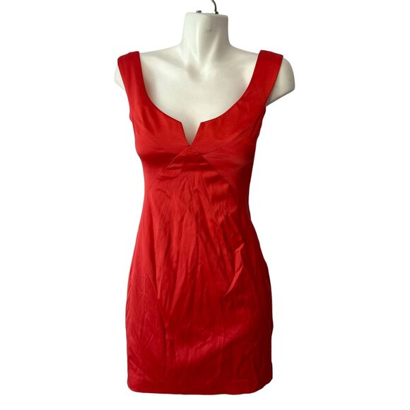 Black Halo Coral Red Pink Satin Sleeveless Sheath Career Dress Size 4 Womens - Picture 1 of 7